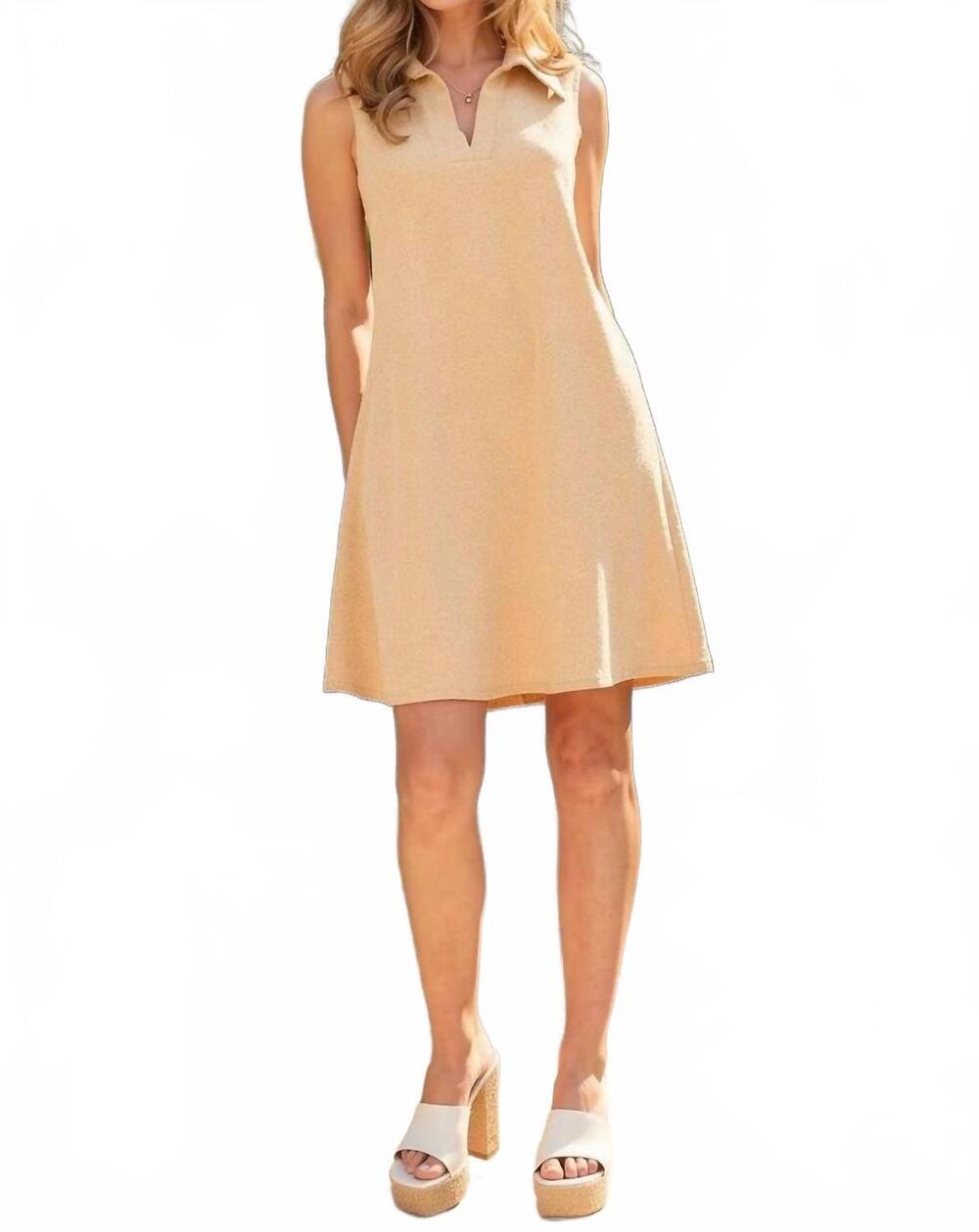 NEW DEAR SCARLETT women's wrinkle free polo dress in light beige